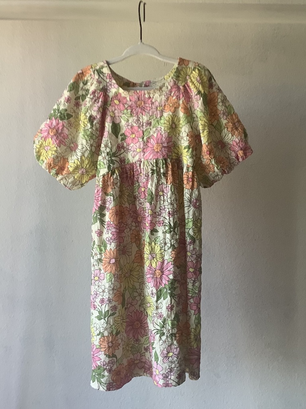 NWT Zara Girls Pink Floral Dress Puff Short Sleeve Button Closure Fit Flare 4-5